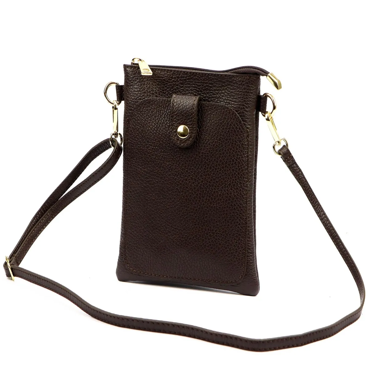 Skórzane damskie etui na telefon z paskiem zasuwane mała listonoszka Luka