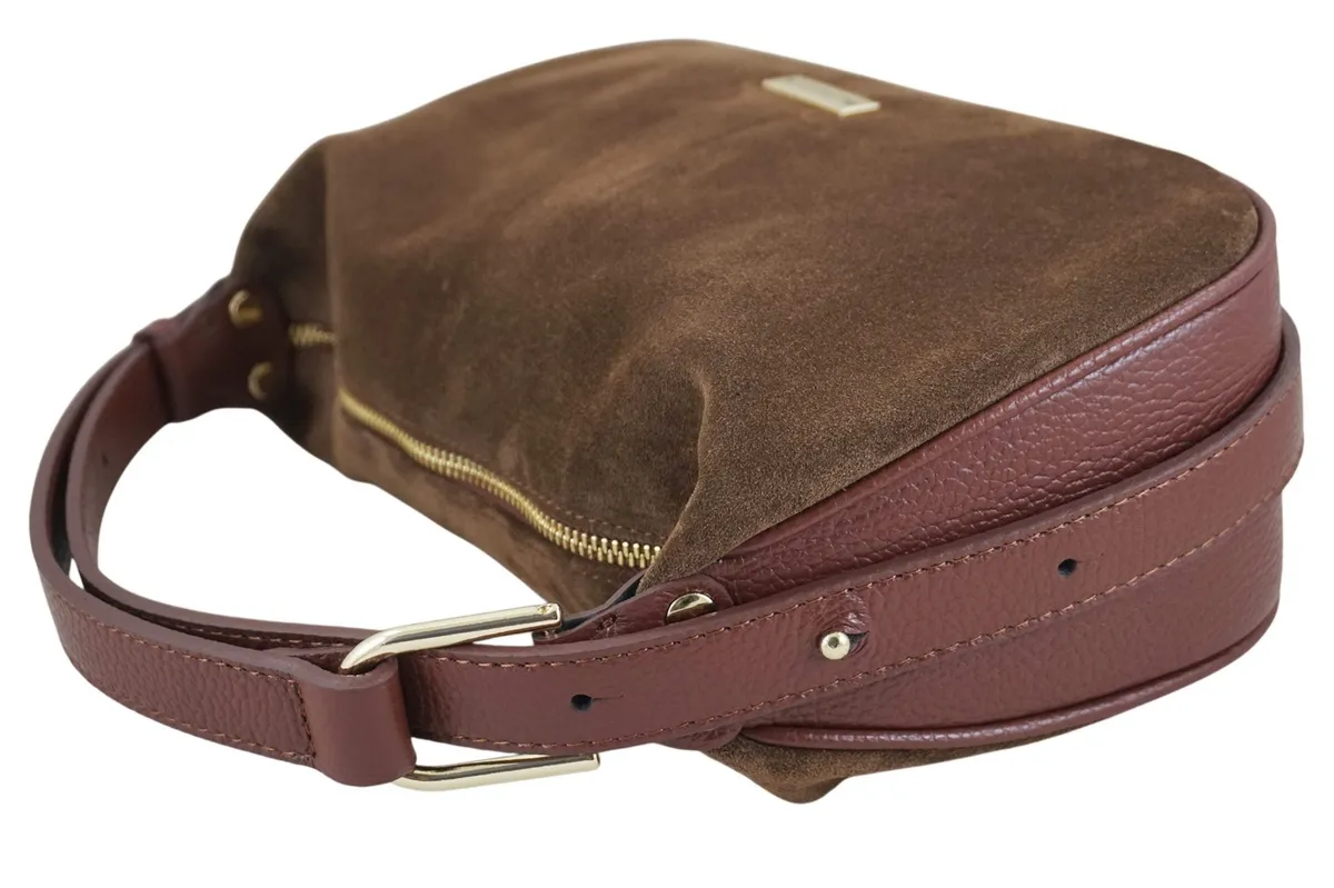 Elegancka torebka zamszowa na ramię - Brązowa