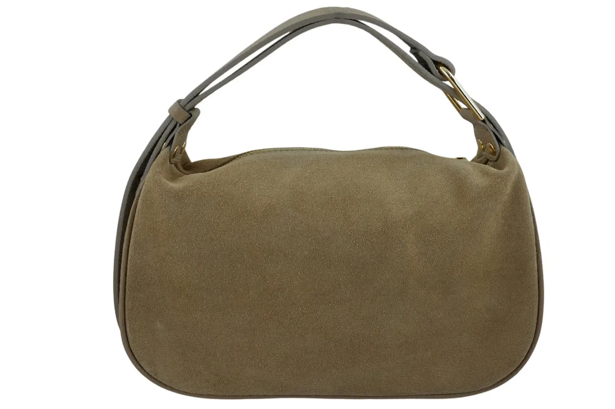 Elegancka torebka zamszowa na ramię - Beżowa