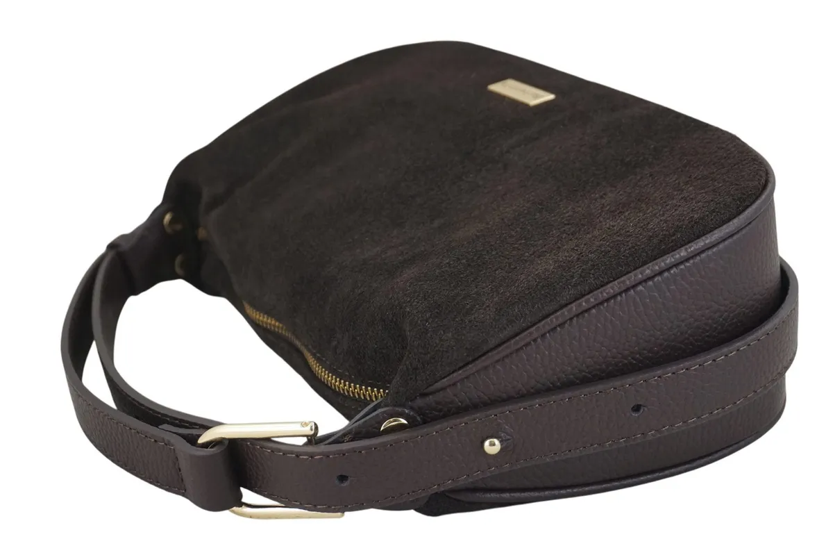 Elegancka torebka zamszowa na ramię - Brązowa ciemna