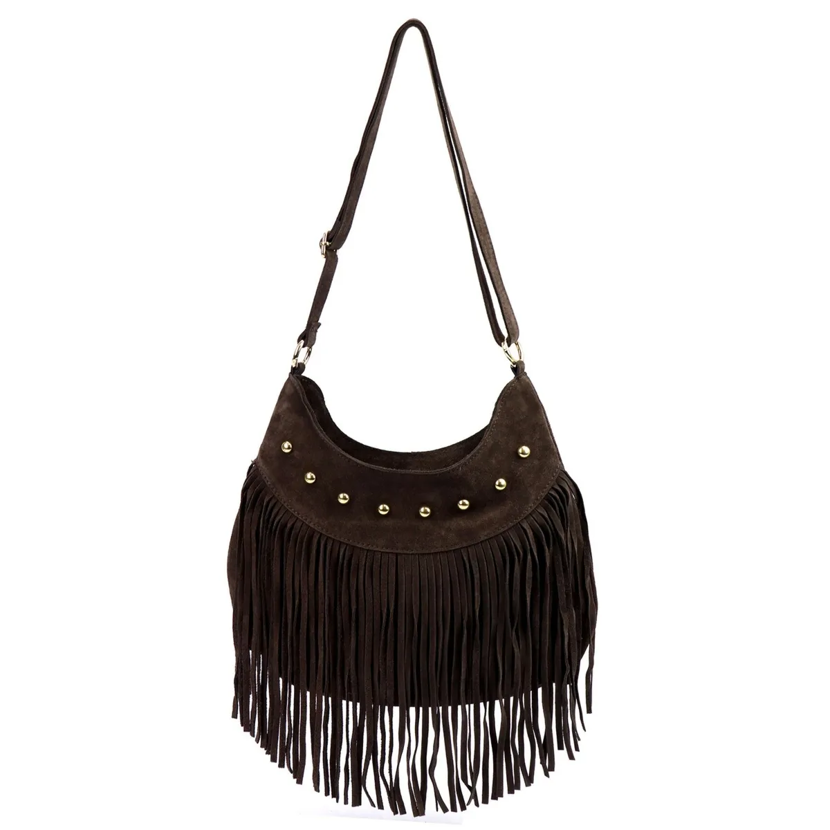 Damska listonoszka boho z miękkiej skóry torebka z frędzlami Camilla