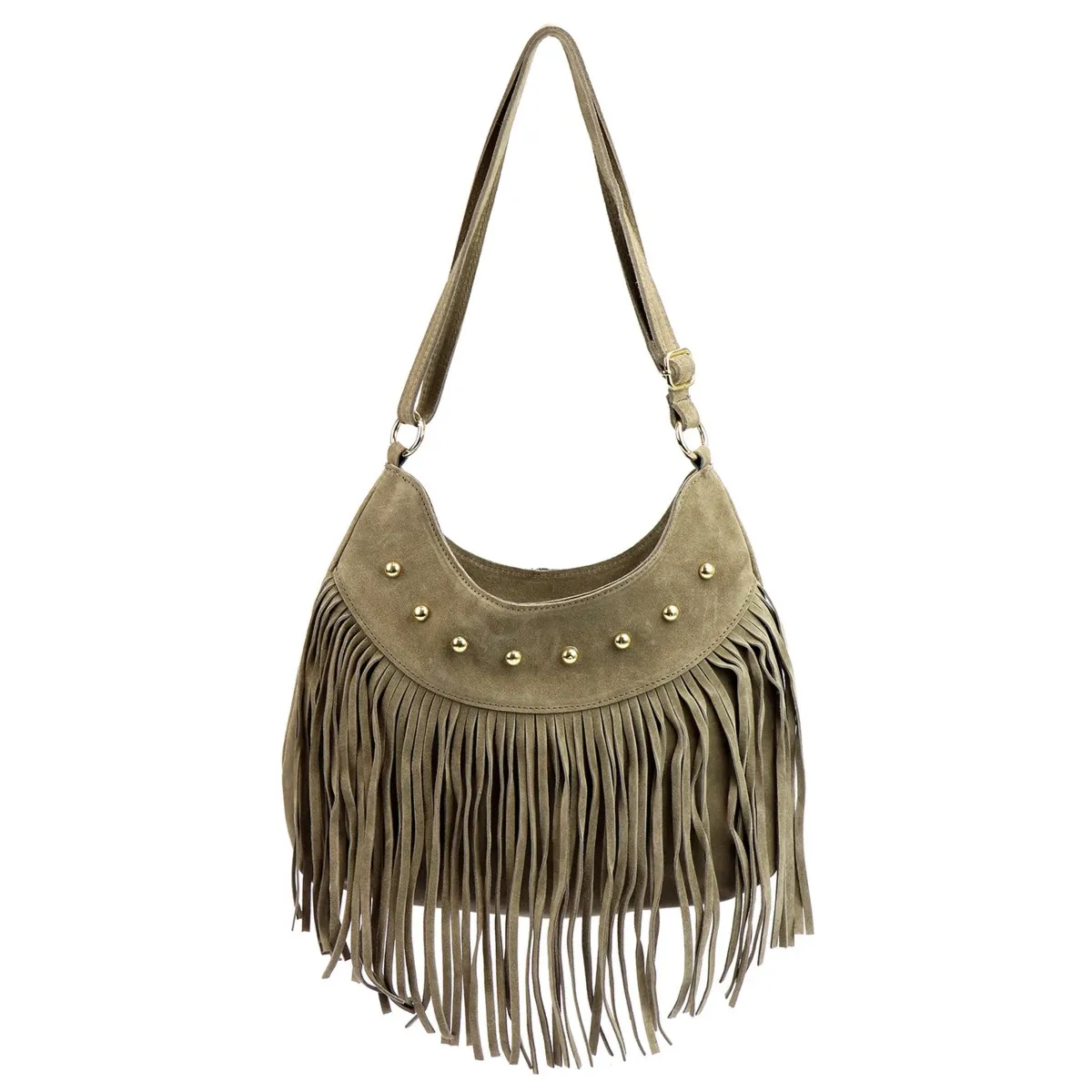Damska listonoszka boho z miękkiej skóry torebka z frędzlami Camilla