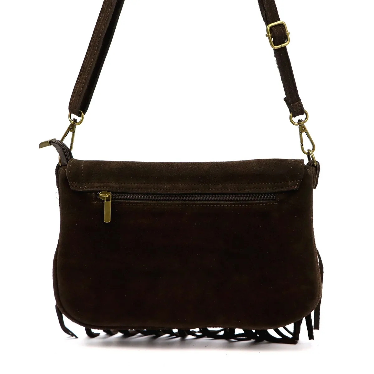 Zamszowa skórzana damska listonoszka z frędzlami torebka na ramię Luka