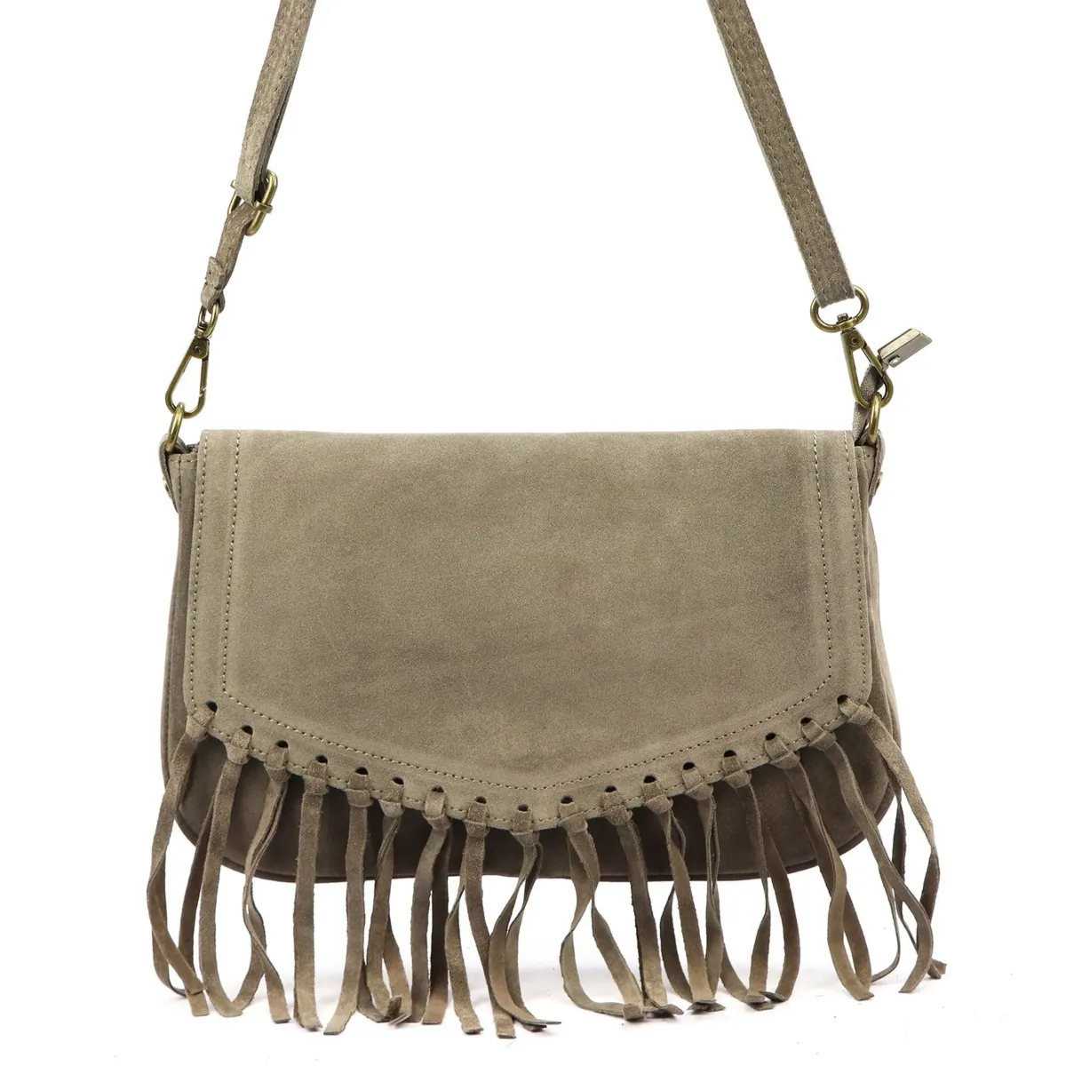 Zamszowa skórzana damska listonoszka z frędzlami torebka na ramię Luka