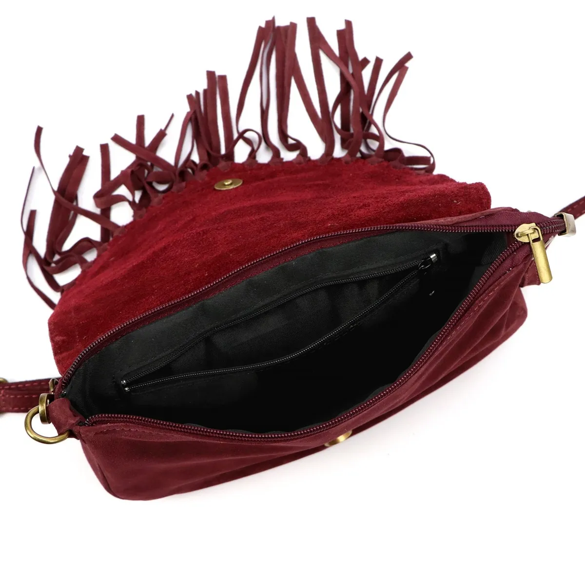 Zamszowa skórzana damska listonoszka z frędzlami torebka na ramię Luka