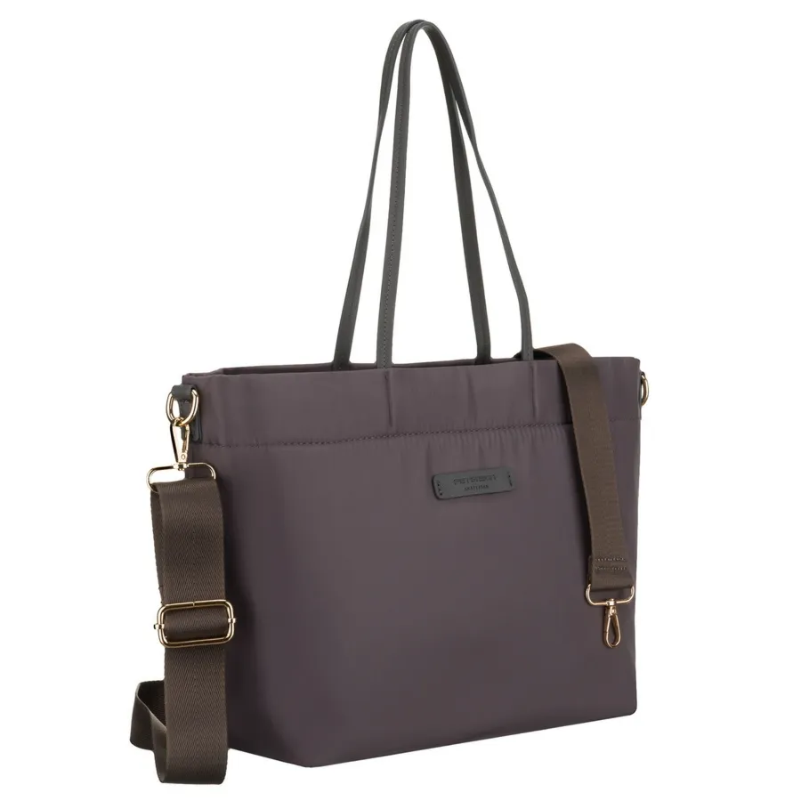 Nylonowa shopperka damska w szarym kolorze z doczepianym, regulowanym paskiem - Peterson