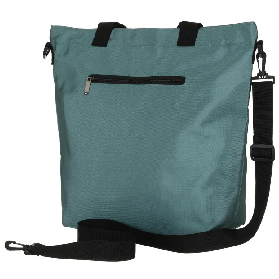 Jasnozielona shopperka damska z poliestru, zawieszona na uchwytach i doczepianym pasku - Peterson