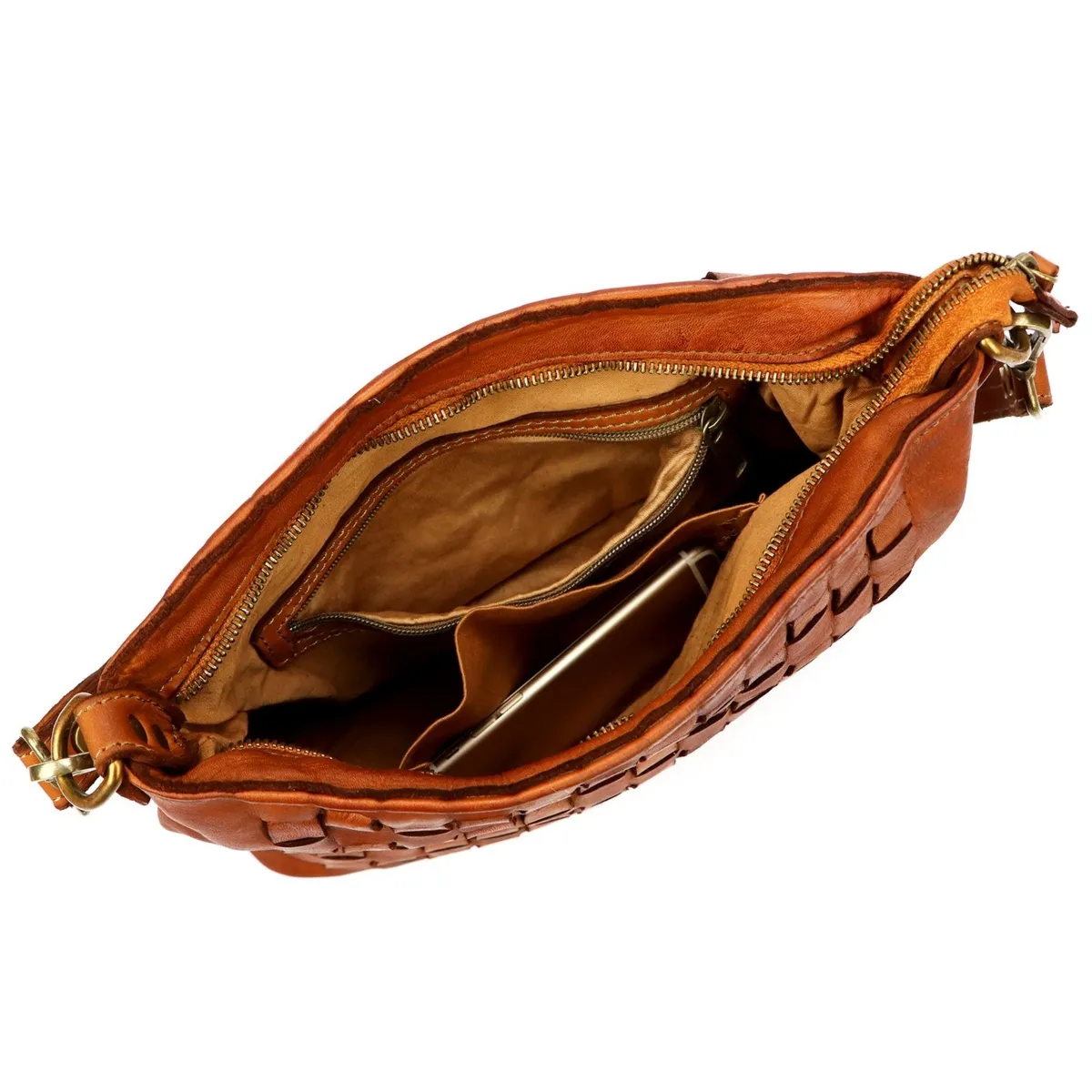 Vera Pelle damska listonoszka pleciona torebka przez ramię z kieszeniami