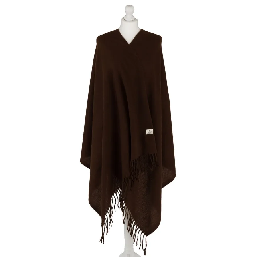 Duży, brązowy szal damski ozdobiony frędzlami - Peterson