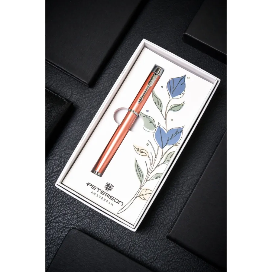 Długopis metalowy w różowo-srebrnym kolorze z czarnym wkładem - Peterson