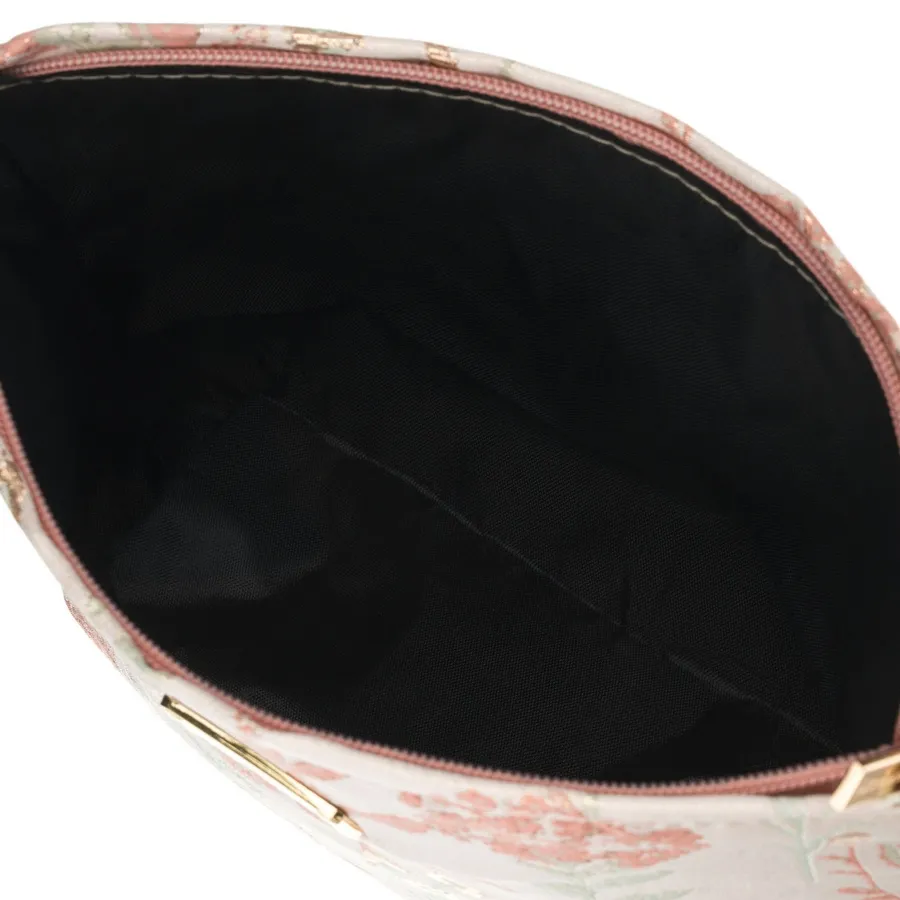 Kosmetyczka z materiału syntetycznego w różowo-beżowym kolorze zdobiona kwiatami - Peterson