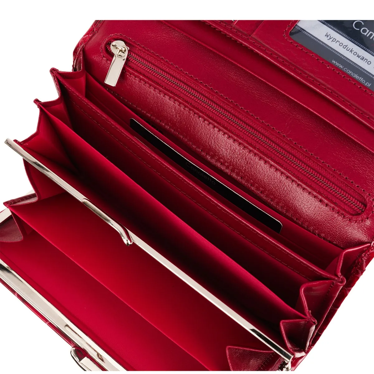 Duży czerwony portfel damski Canaletto ze skóry licowej z RFID – elegancja i bezpieczeństwo PD1602s90 RFID