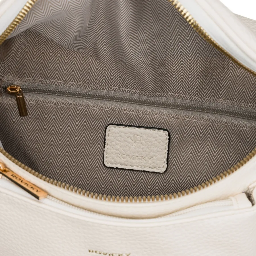 Listonoszka damska ze skóry ekologicznej w białym kolorze zawieszona na regulowanym pasku - Rovicky