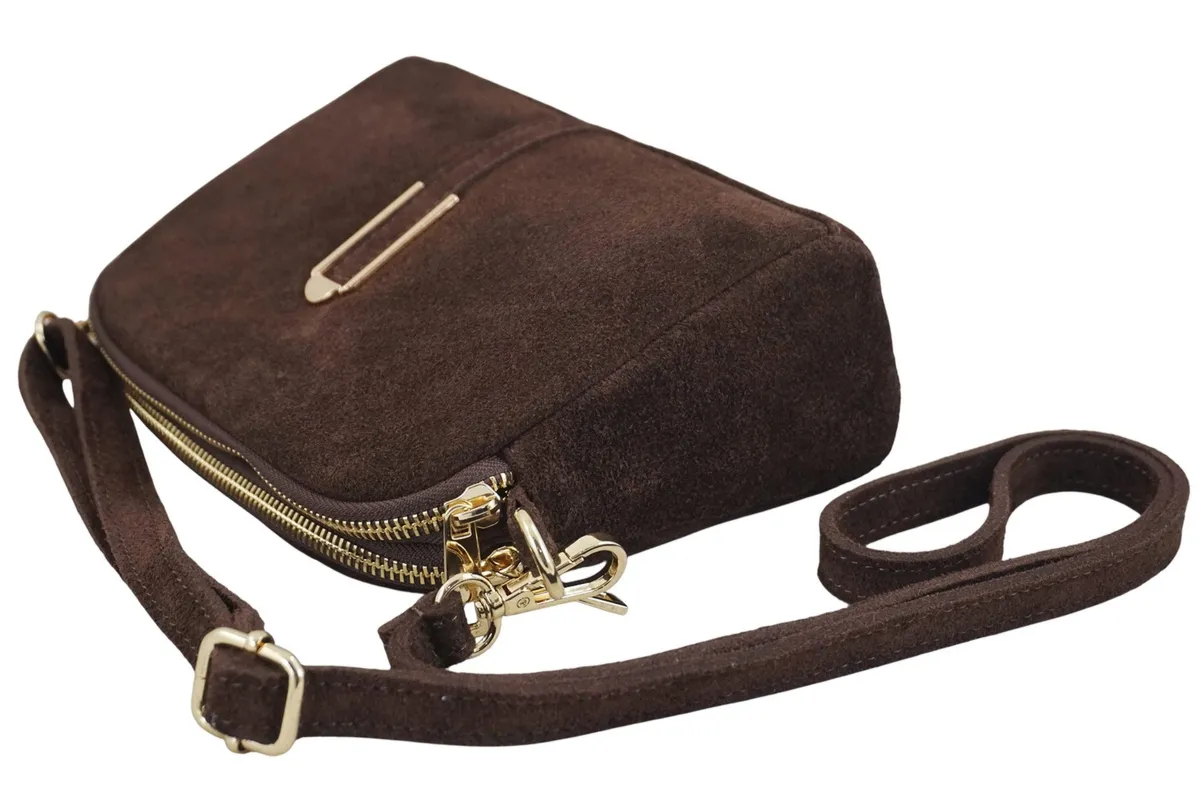 Mała torebka zamszowa wieczorowa - Brązowa