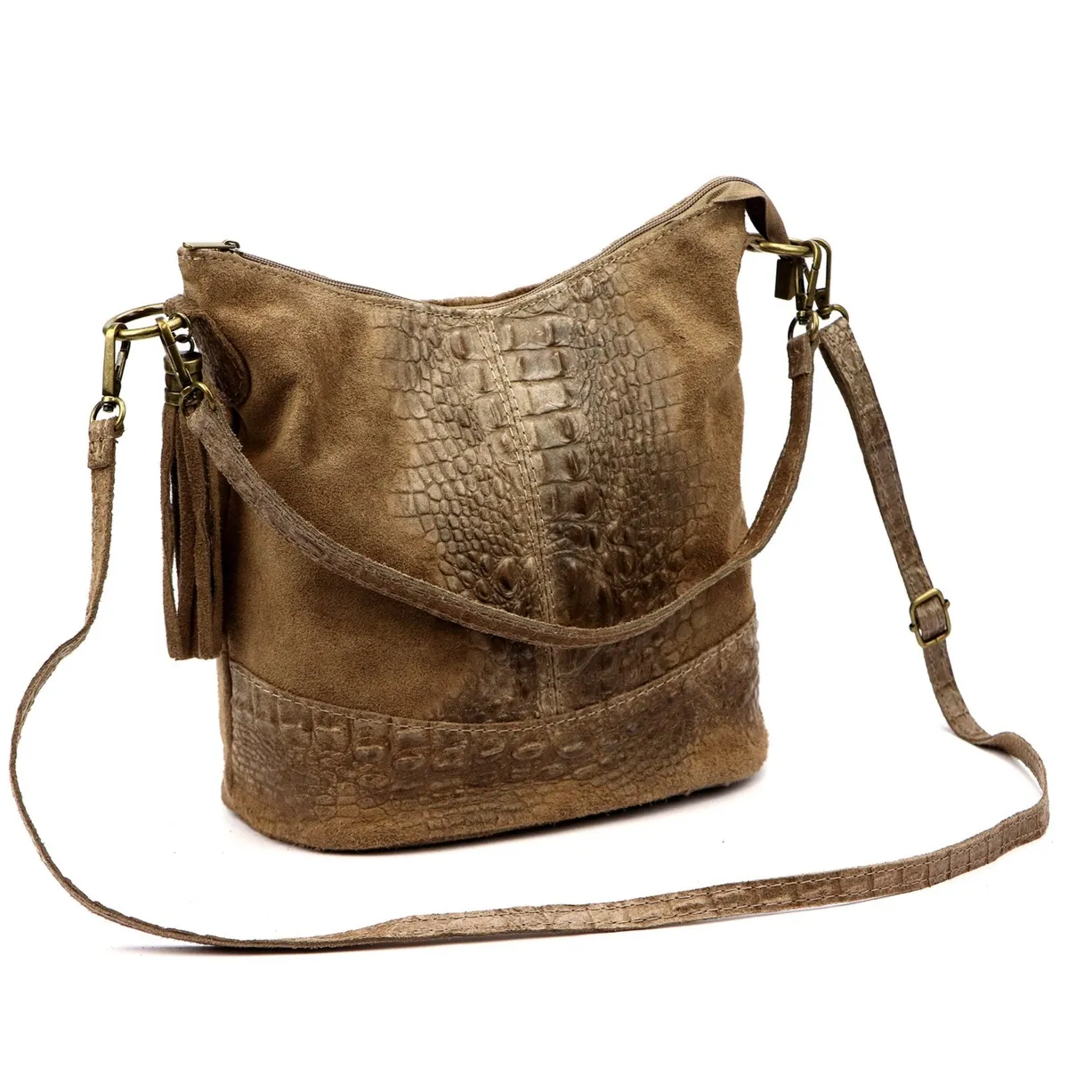 Luka damska listonoszka skóra naturalna wzór krokodyla z kieszeniami