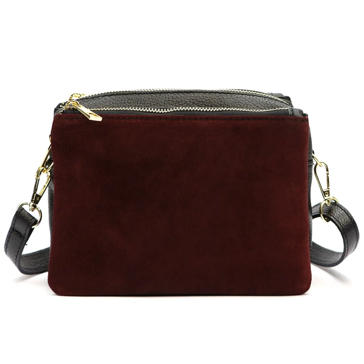 Luka damska listonoszka skóra naturalna zamszowe elementy trzykomorowa