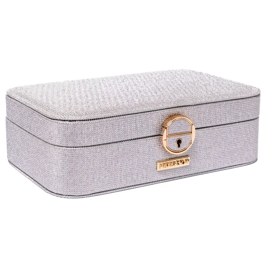 Pojemna, elegancka szkatułka w srebrnym kolorze zamykana kluczykiem - Peterson