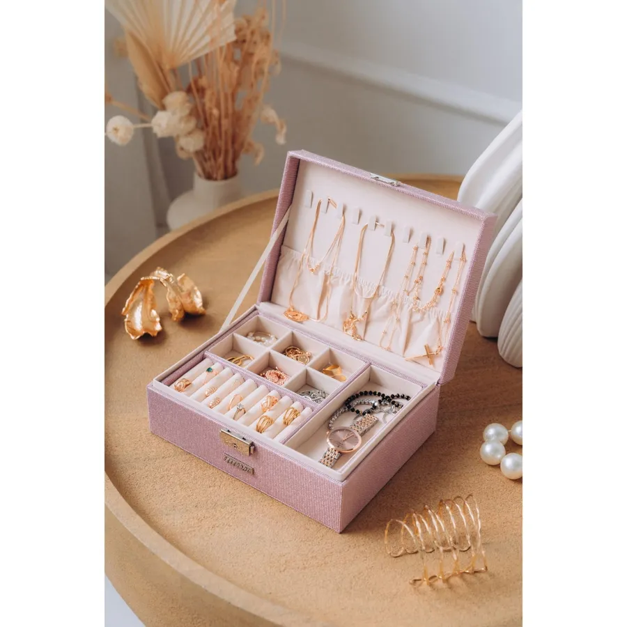 Szkatułka na biżuterię zamykana na kluczyk, różowa - Peterson