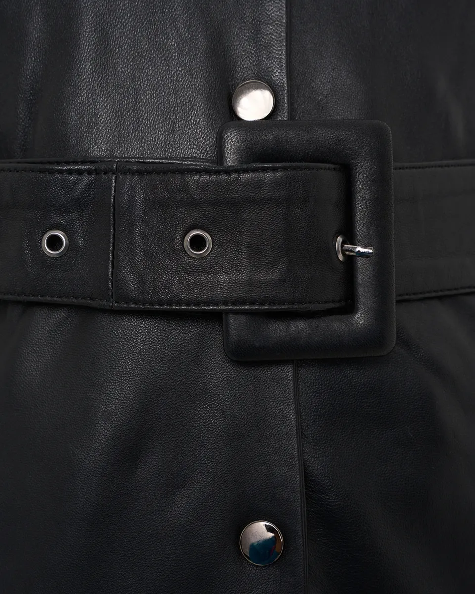 Bukowski Skórzany Płaszcz damski "Żaneta" trencz z paskiem na guziki