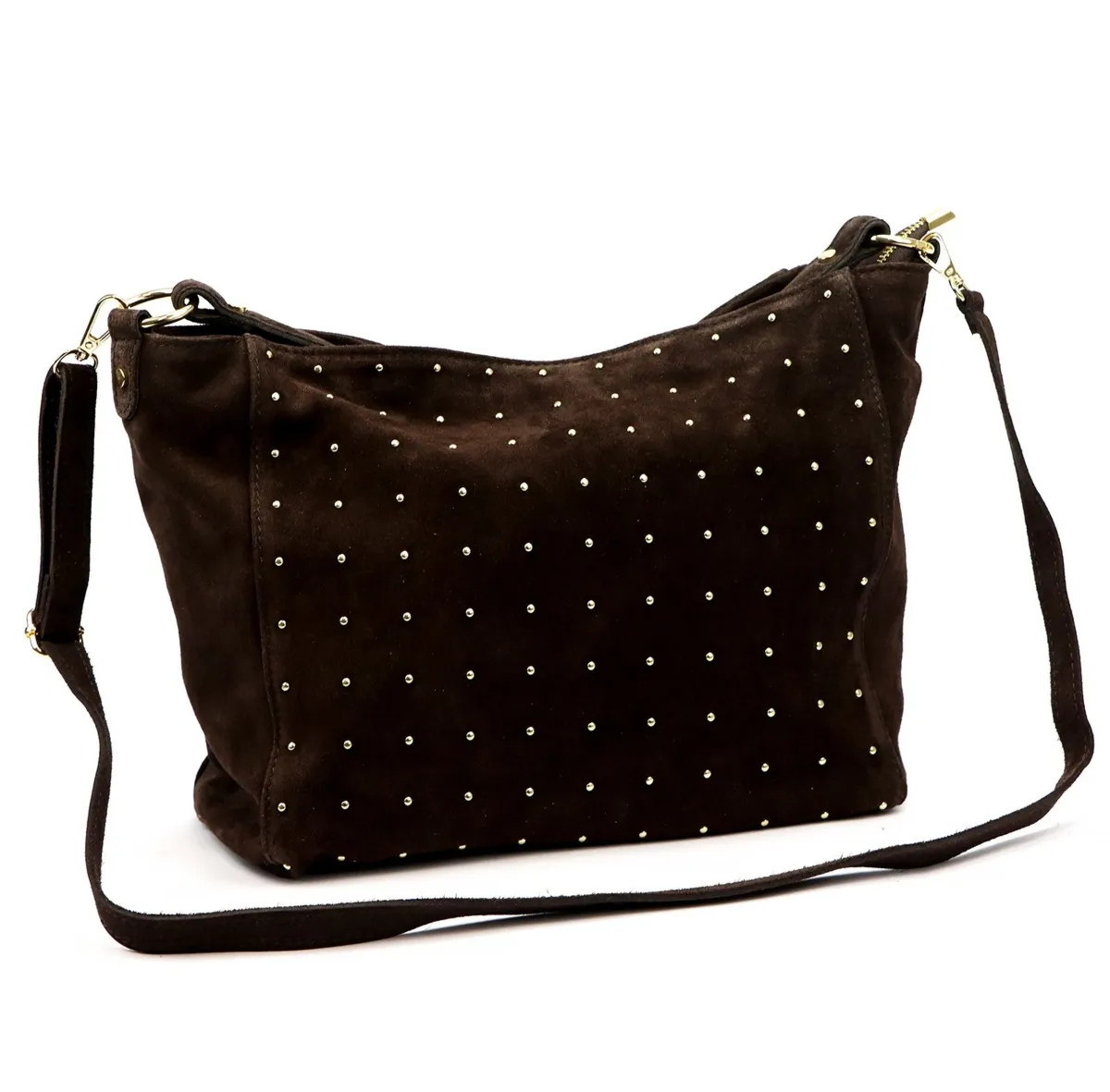 Vera Pelle damska torebka na ramię skóra naturalna zamsz listonoszka