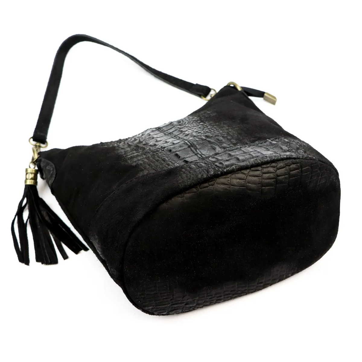 Luka damska listonoszka skóra naturalna wzór krokodyla z kieszeniami