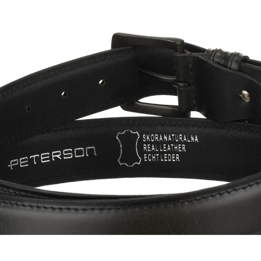 Skórzany, czarny pasek męski z klasyczną klamrą - Peterson