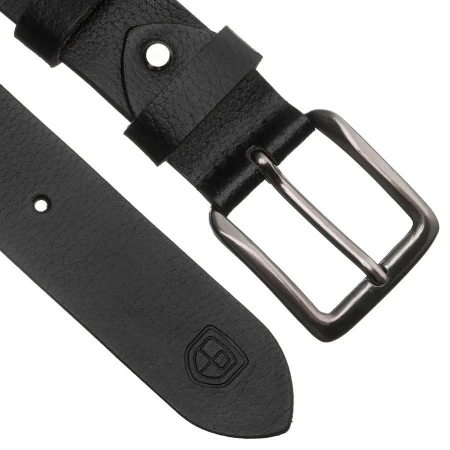 Klasyczny, skórzany, czarny pasek męski z tradycyjną klamrą - Peterson