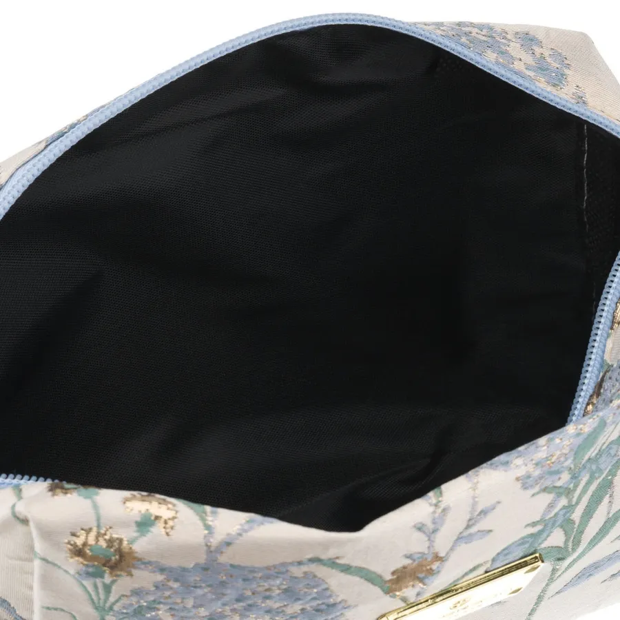 Kosmetyczka z poliestru w błękitnym kolorze, jednokomorowa i ozdobiona kwiatowym wzorem - Peterson