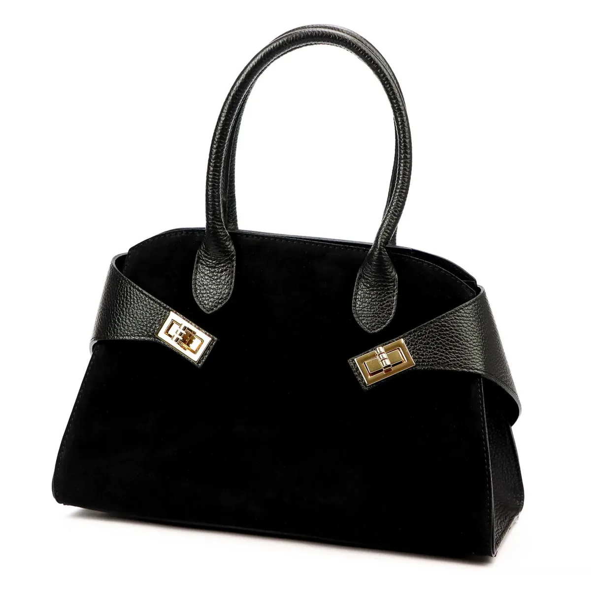 Vera Pelle damska torebka na ramię skóra naturalna i zamsz listonoszka