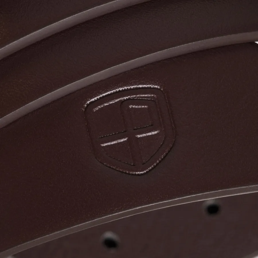 Brązowy, wąski pasek damski ze skóry ekologicznej - Peterson