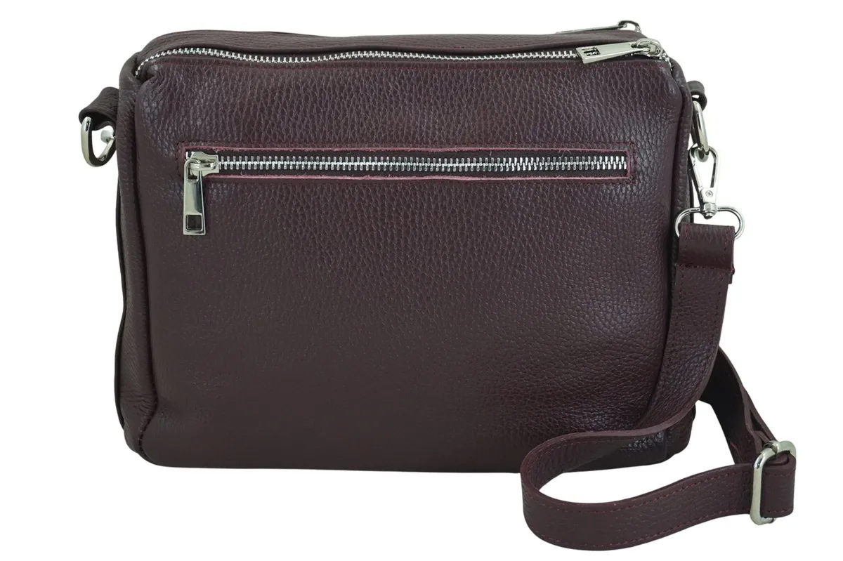 Codzienna torebka ze skóry naturalnej z zamszem - Bordowa