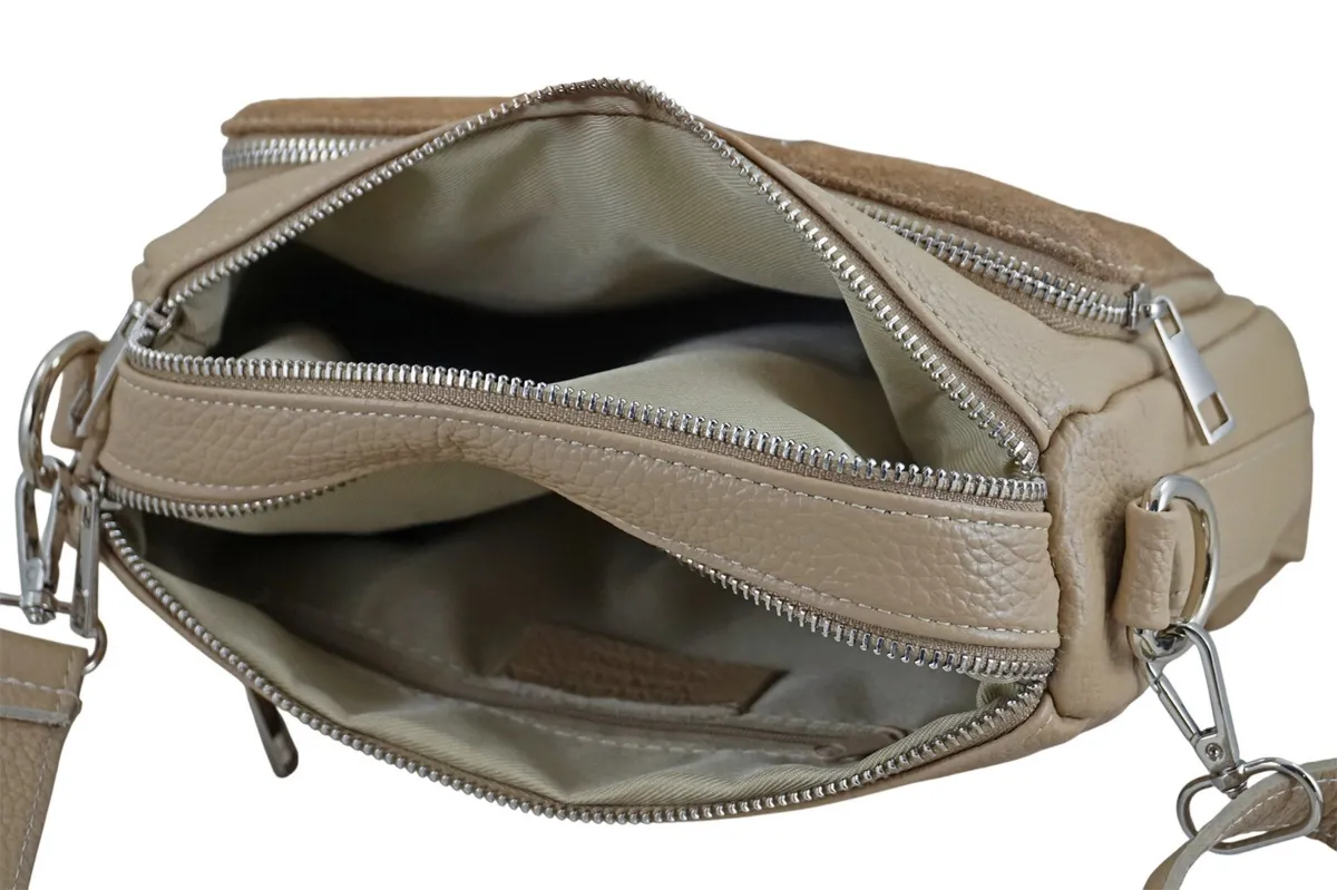 Codzienna torebka ze skóry naturalnej z zamszem - Beżowa