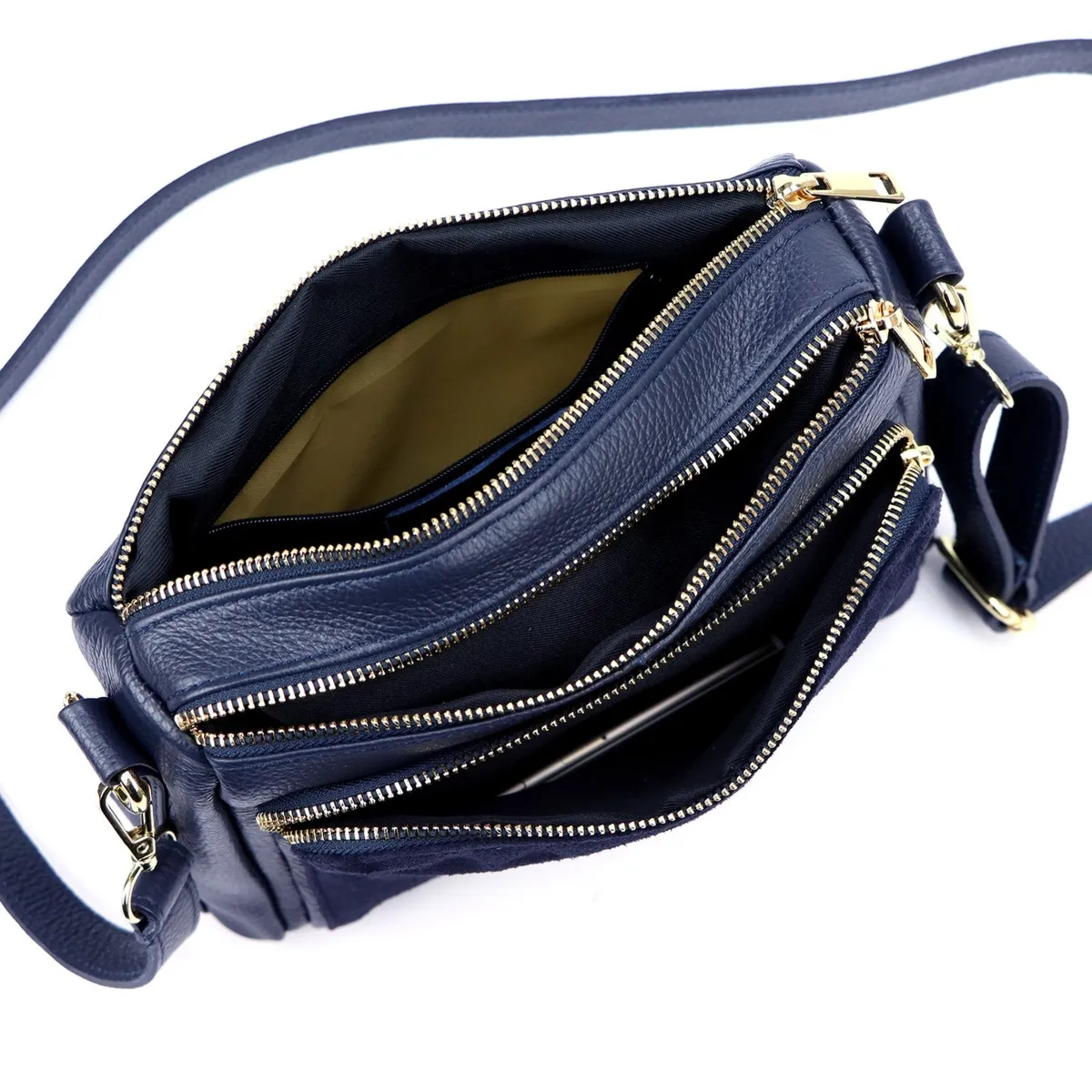 Luka damska listonoszka na ramię skóra naturalna dwie komory trzy kieszenie