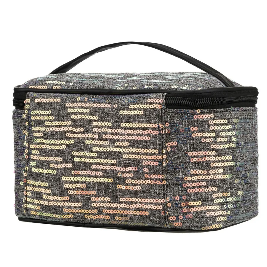 Czarna, podróżna kosmetyczka z tkaniny syntetycznej ozdobiona cekinami - Peterson