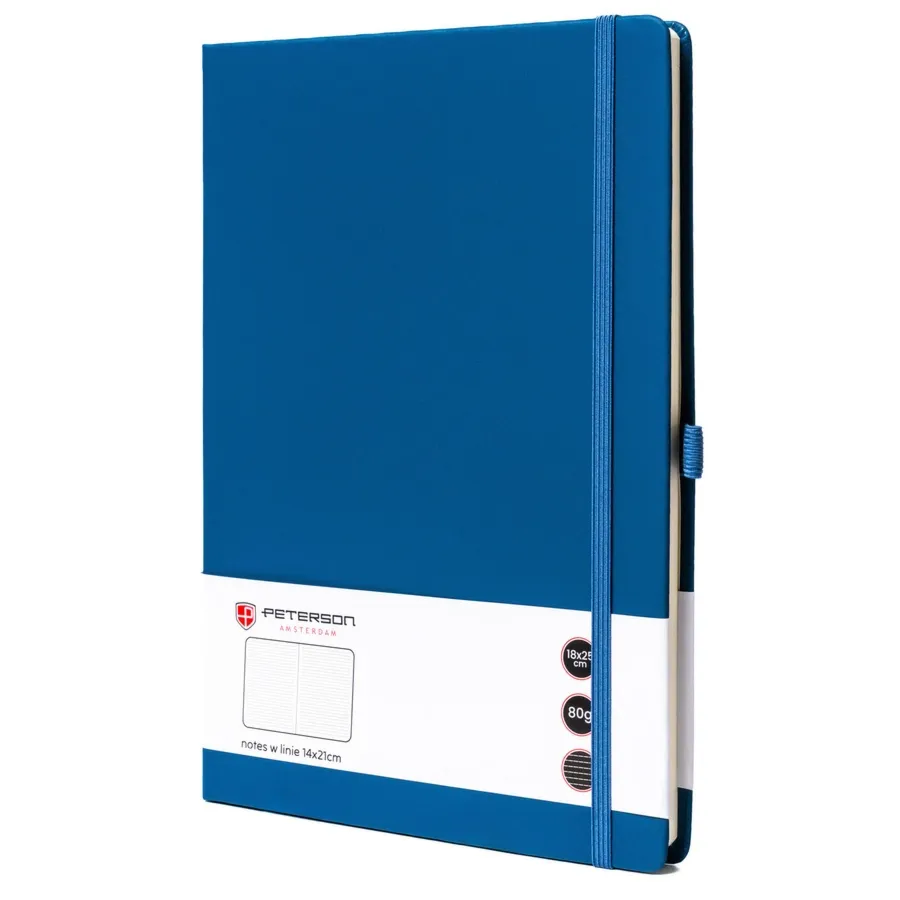 Niebieski notes w twardej oprawie formacie B5 zadrukowany w linie - Peterson