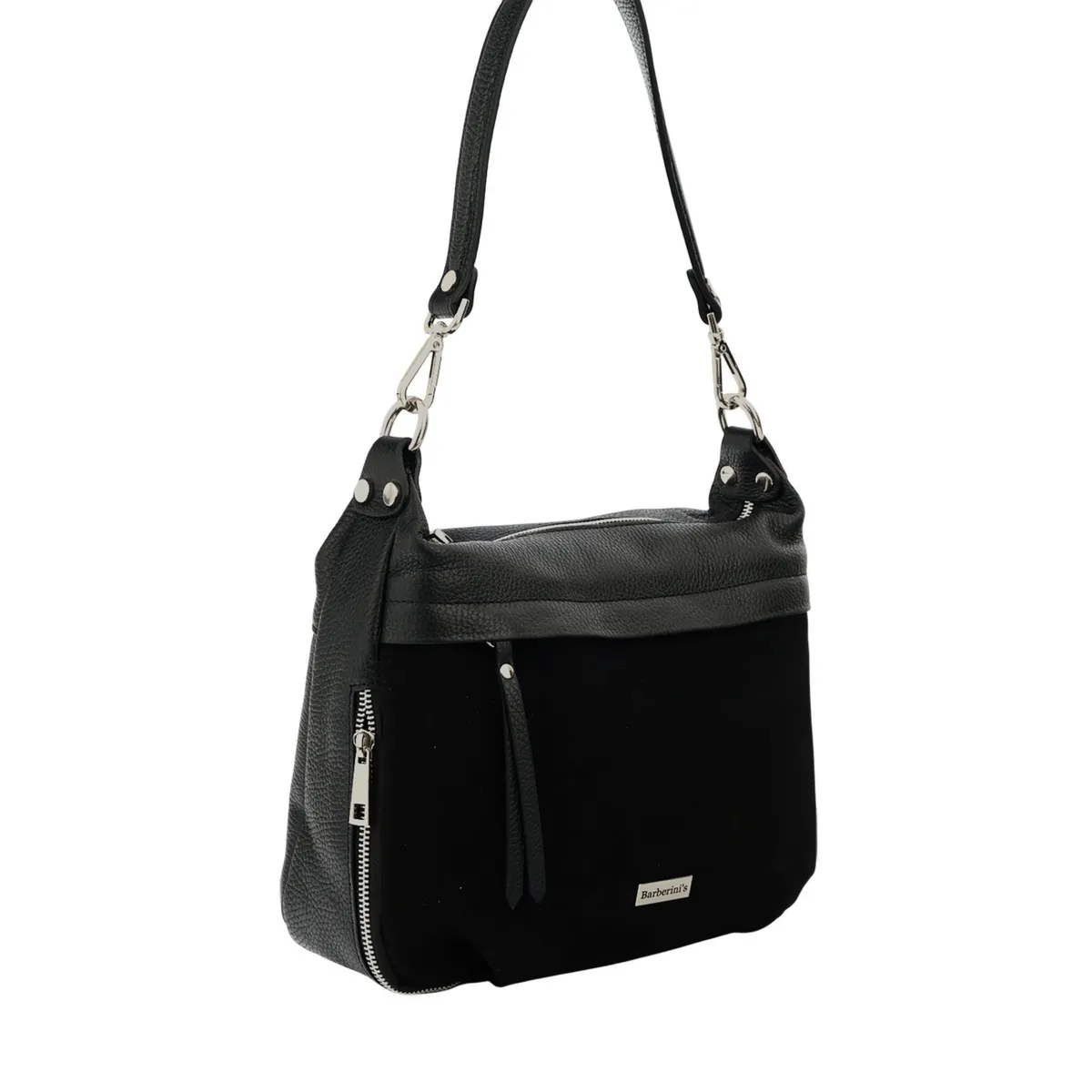 Skórzana torebka z zamszowym akcentem - Czarna