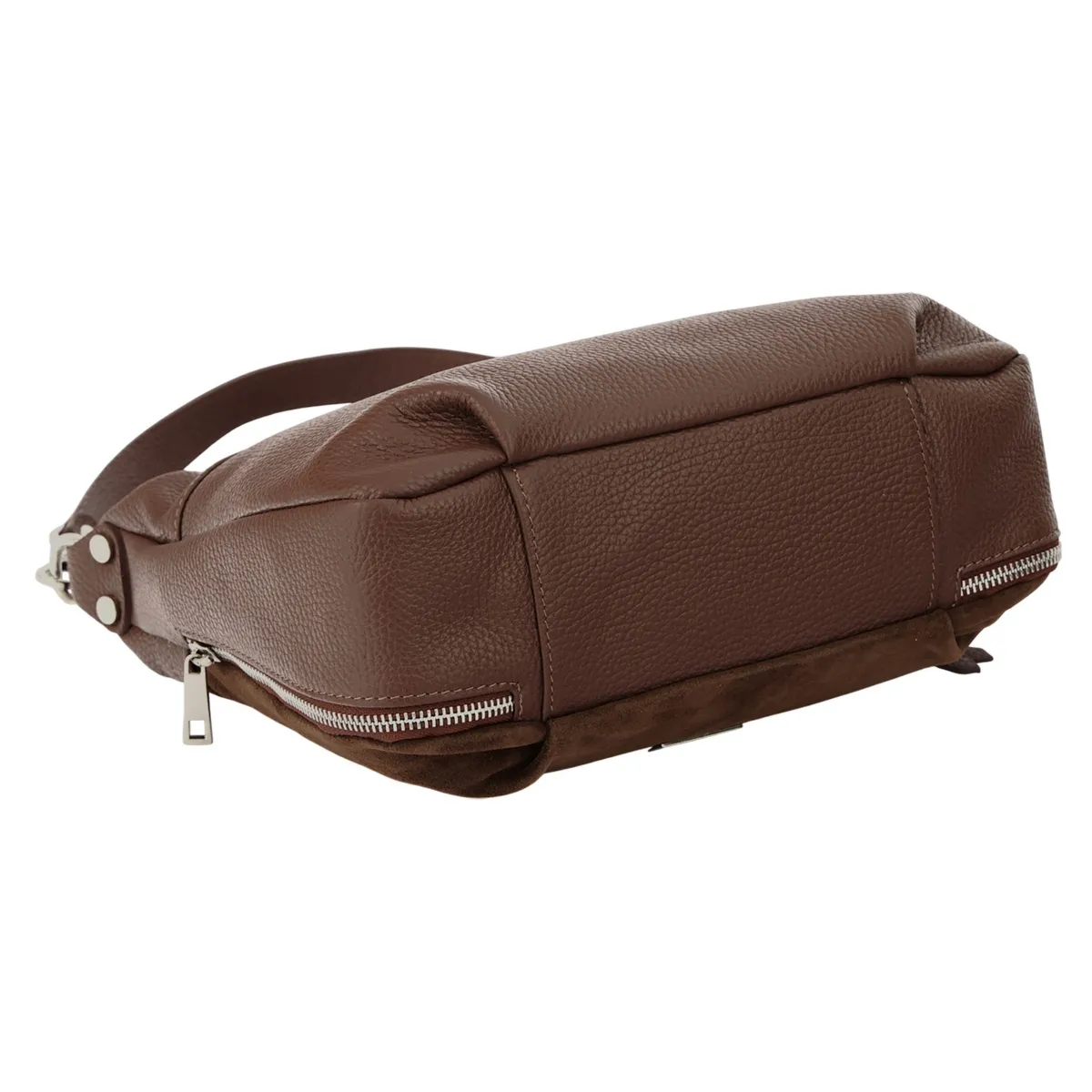 Skórzana torebka z zamszowym akcentem - Brązowa