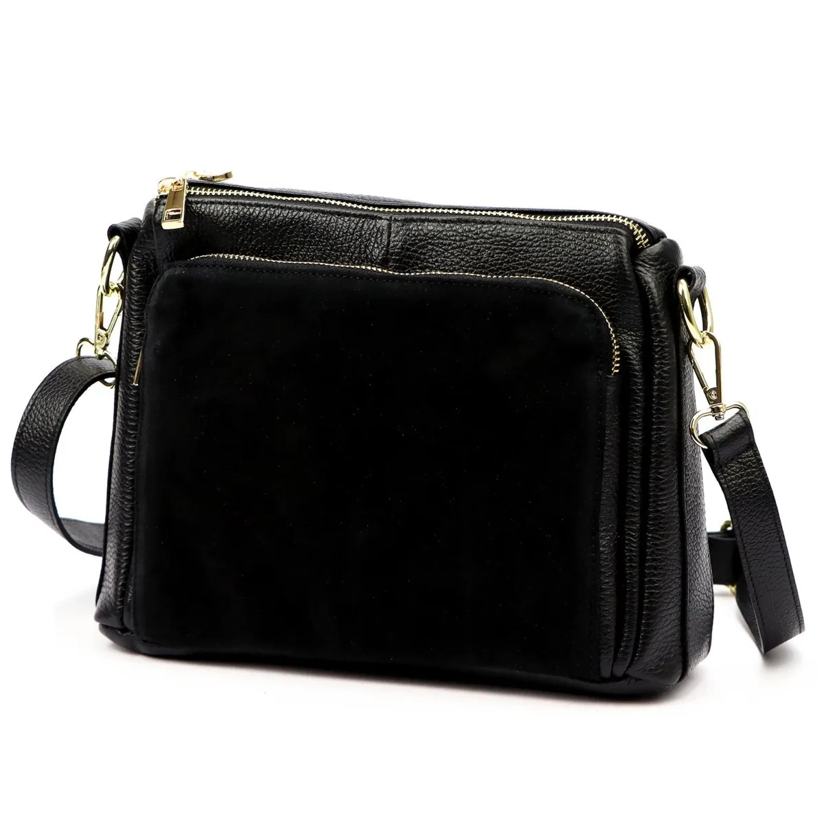 Luka damska listonoszka na ramię skóra naturalna dwie komory trzy kieszenie