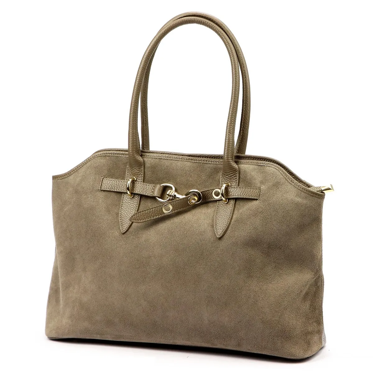 Vera Pelle damska torebka na ramię skóra naturalna zamszowa z kieszeniami