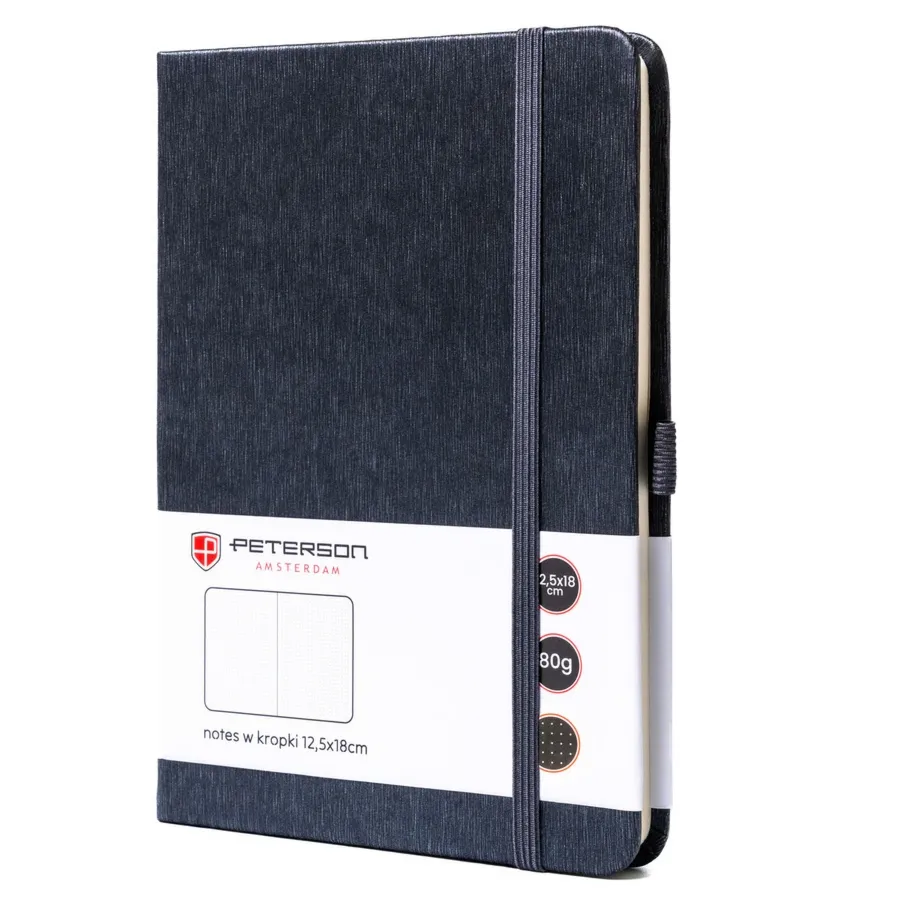 Notes w twardej oprawie w formacie B6 w szarym kolorze,zadrukowany w kropki - Peterson