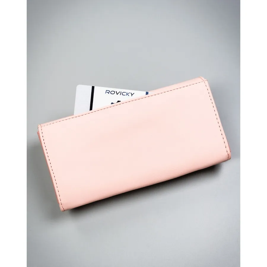 Różowy, duży portfel damski ze skóry ekologicznej z kieszonką zewnętrzną, zamykany na zatrzask - 4U Cavaldi