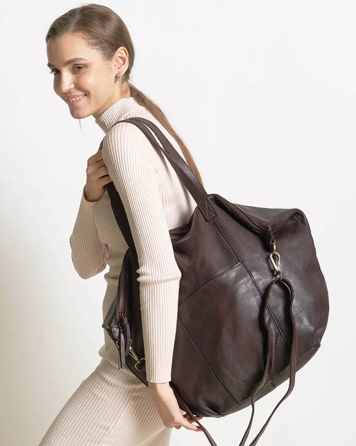 Torba damska skórzana shopper z kieszeniami - It bag MARCO MAZZINI smooth brąz caffe