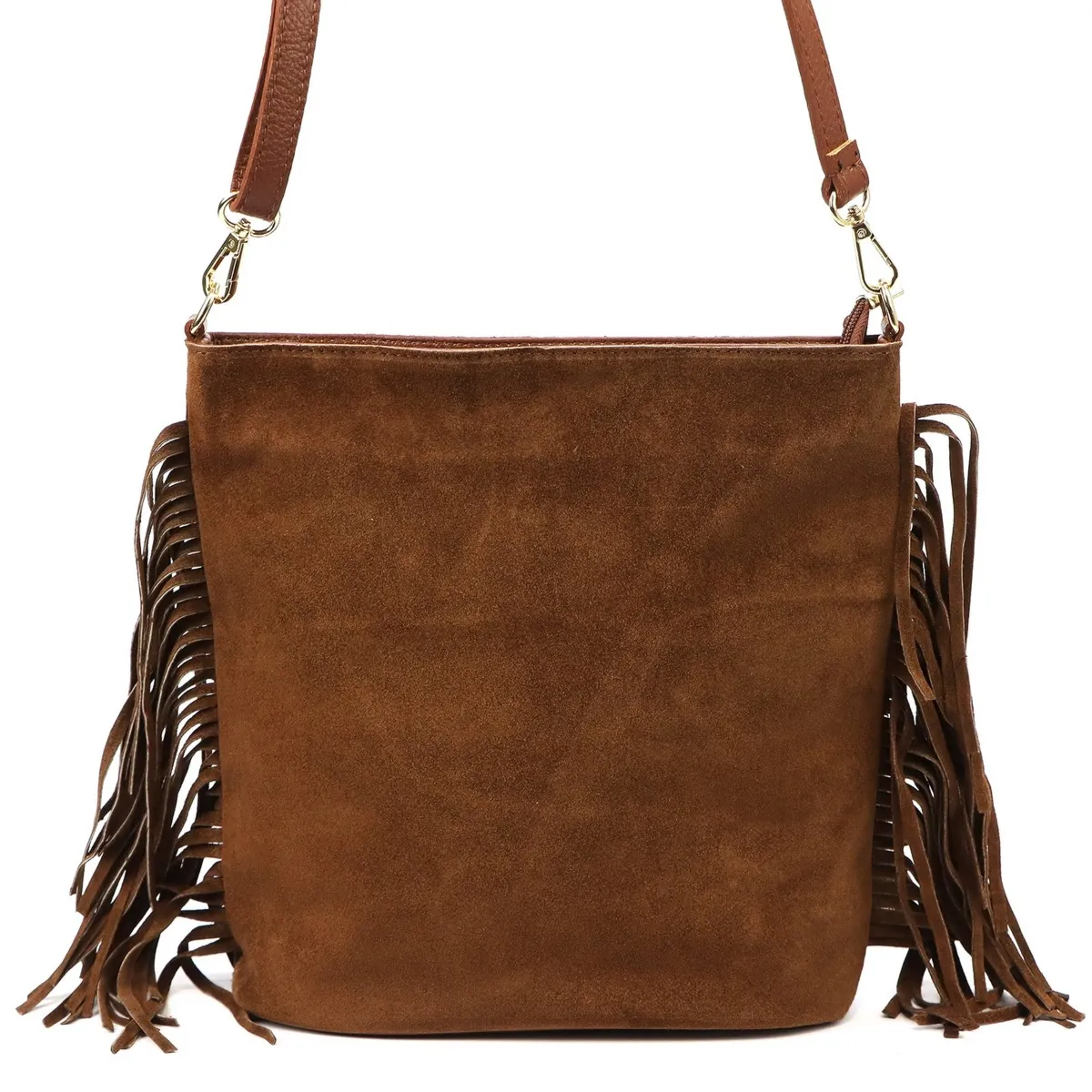 Vera Pelle damska listonoszka skóra naturalna zamszowa torebka z frędzlami