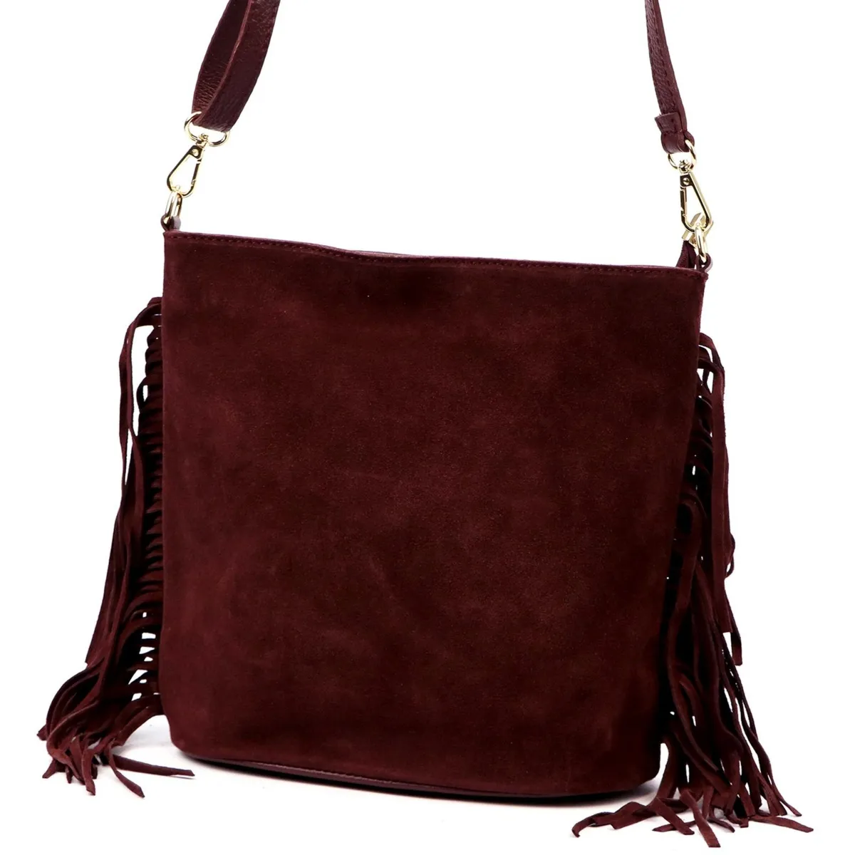 Vera Pelle damska listonoszka skóra naturalna zamszowa torebka z frędzlami