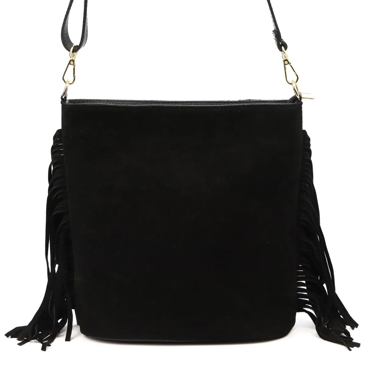 Vera Pelle damska listonoszka skóra naturalna zamszowa torebka z frędzlami