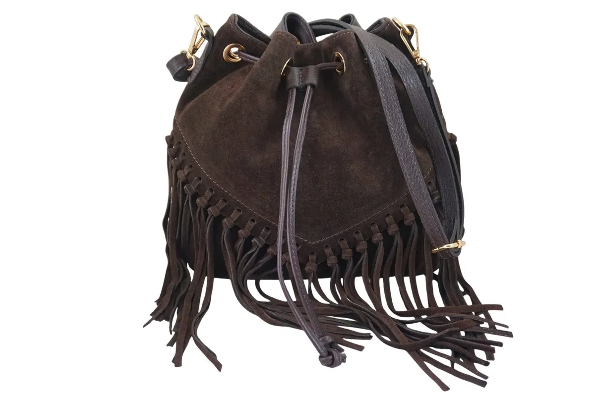 Torebka skórzana boho style - Brązowa ciemna