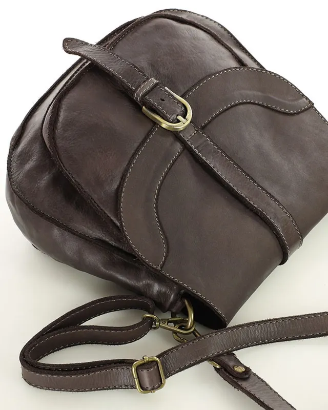 Torebka vintage retro skórzana listonoszka saddle bag - MARCO MAZZINI ciemnobrązowa
