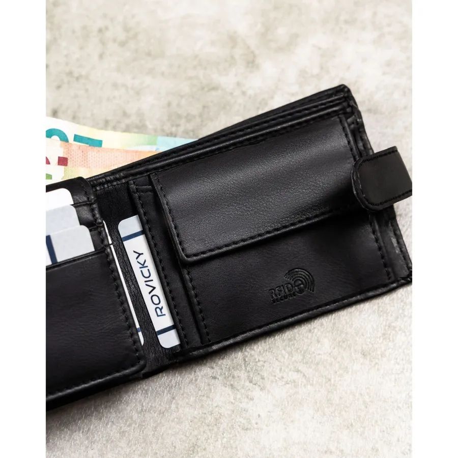 Zestaw prezentowy: męski, czarny portfel ze skóry ekologicznej i brelok do kluczy - Rovicky