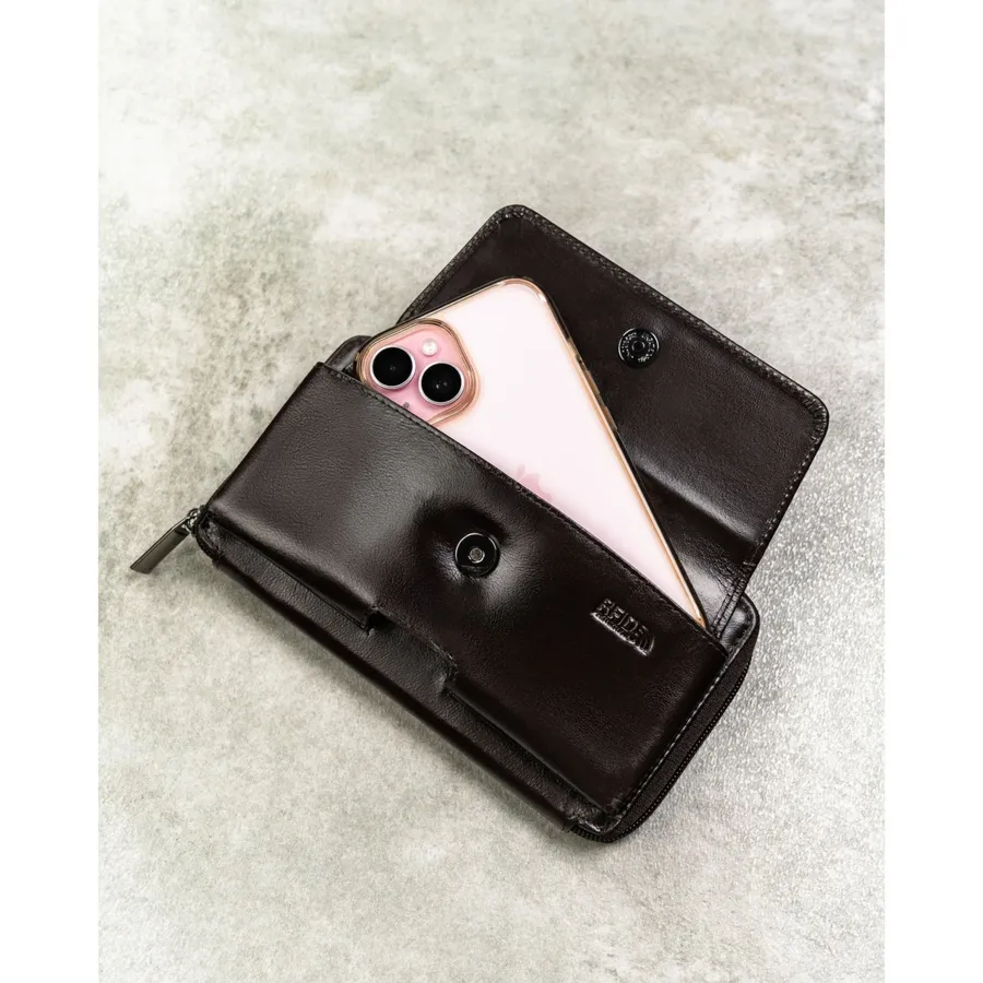 Skórzana, brązowa saszetka męska z systemem RFID - Rovicky