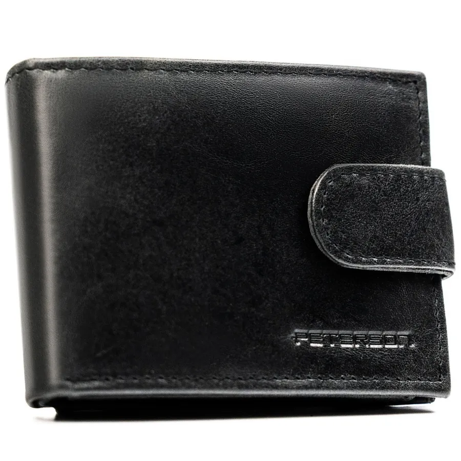 Skórzany, czarny portfel męski zamykany na zatrzask - Peterson